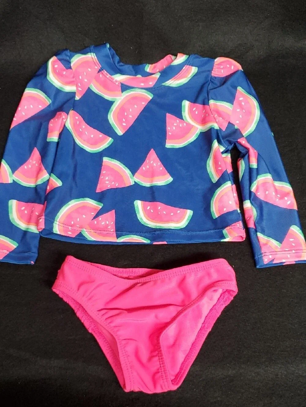 Two (Twin) Wonder Nation Navy & Pink Watermelon Rashguard Swim Sets